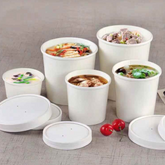 White Kraft Paper Cup with Cover for Ice Cream / Soup / Dessert Cake Party Tableware Bowl 50 pcs / Pack