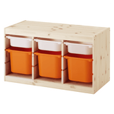 TROFAST Storage combination with boxes, pine light white stained pine white, orange