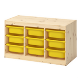 TROFAST Storage combination with boxes, light white stained pine, yellow