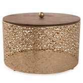 Extra Large Metal Storage Box & Wooden Cover (18 x 25 cm, Gold)