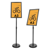 Olmecs Adjustable Pedestal Poster Stand Aluminum Snap Open Frame for 11x17 Inch, Vertical and Horizontal View Sign Displayed, Black A3