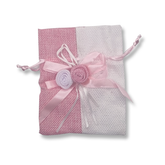 Willow 12Pcs 2 color Burlap Bags with Drawstring, Bow & Ribbon (Pink/White, 10x14 Cms)