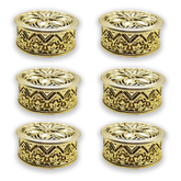 Cromoxome Round Gold Plastic Decorative Wedding Favor Box 7x2.6 Cms (Pack of 6) - Willow