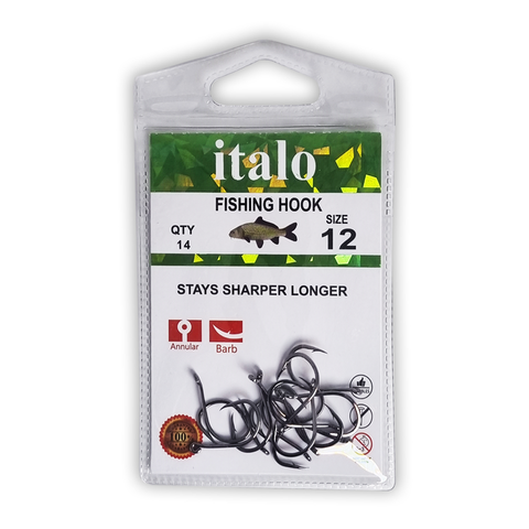 Fishing Hooks, Stay Sharper Longer, Pack of 18pcs - Size 8 - Italo