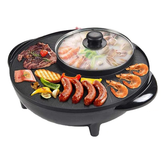 Electrical BBQ Grill and Shabu-Shabu Hot Pot, 2-in-1 Barbecue Smokeless Grill with Hotpot