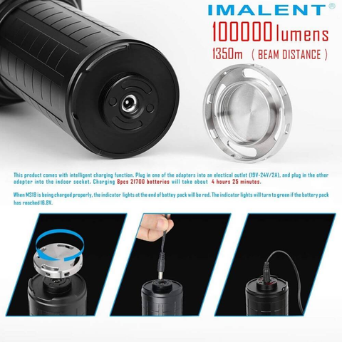 IMALENT MS18 Brightest Flashlight 100,000 Lumens 18pcs Cree XHP70 1350M