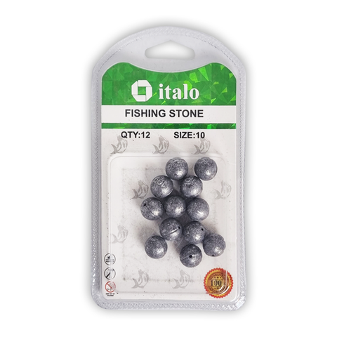 Fishing Stone Round Shape Sinker Pack of 12pcs - Size 10 - Italo