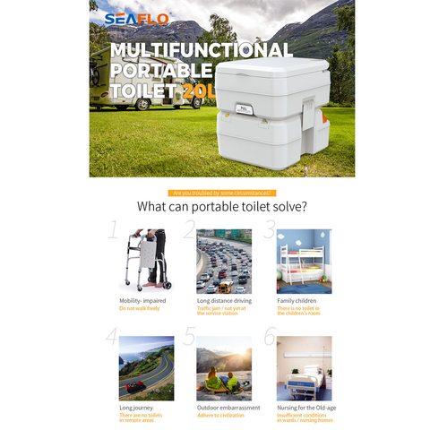 SEAFLO Multifunctional Portable Toilet for Marine, Camping, Boat, 20Lt
