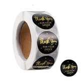WILLOW 500Pcs Thank You For Your Orders Stickers, Round Roll with Gold Foil, Self Adhesive Gift Packaging Stickers (Black)