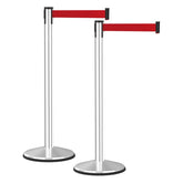 Crowd Control Barriers with Retractable Belt Stanchion Pole For Crowd Control Silver/Red (Set of 2)