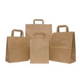 Flat Handle Brown / White Kraft Paper Bags with 4Col Print for Restaurants (100gsm) 10000Pcs