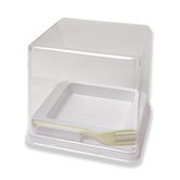 10Pc Mini Square Disposable Cake Box White with Fork (9x9x9Cms) -Willow
