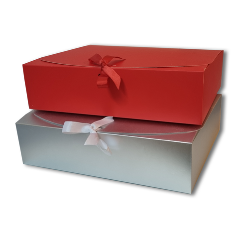 Silk Ribbon Closure Design SILVER Kraft Gift boxes (31x28x8Cms) 10Pc Pack - WILLOW