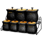7-Piece Spice Jar With Rack And Lid Rustic Black