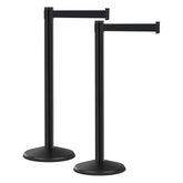 Crowd Control Barriers with Retractable Belt Stanchion Pole For Crowd Control Black/Black (Set of 2)