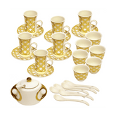 CERAMIC Gawa, Tea cup with Saucer Set of 27, White and Gold - SquareDubai