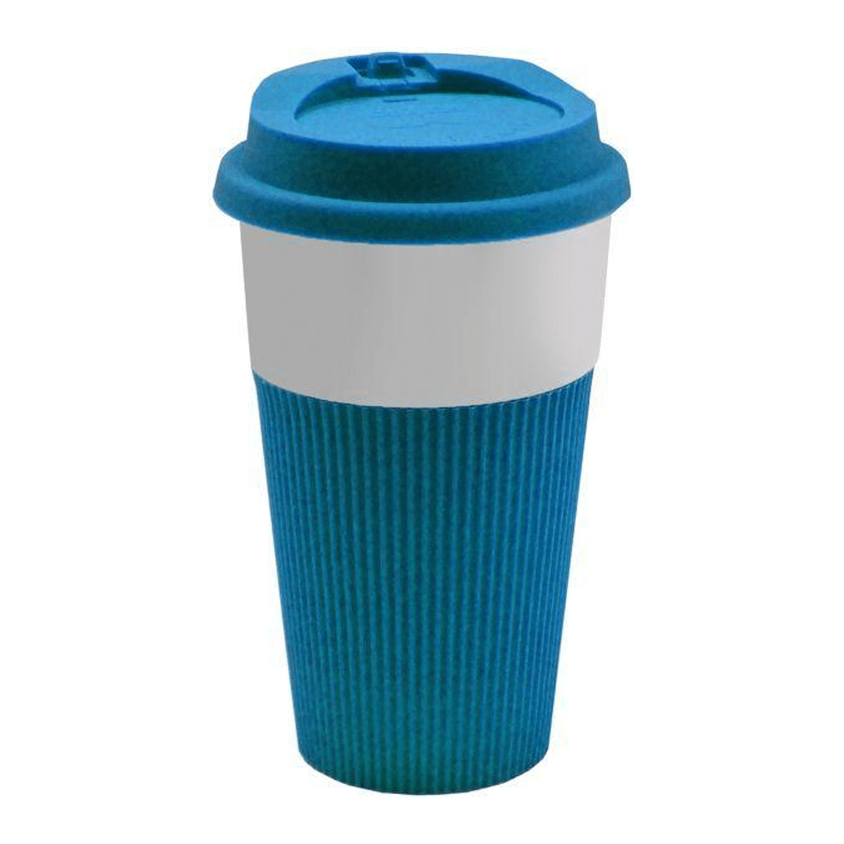 Feelings Ceramic and Silicone Coffee Mug with Lid, Blue/White - SquareDubai