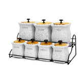 Willow Rustic SpIce Rack & Jars, Stone - Black