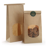 Kraft Paper Bags with Window 24x12x6 Cms Tin Tie Tab Lock (100Pcs Pack) - Willow