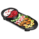 Electric Grill Indoor Hot Pot Multifunctional, Teppanyaki Grill/Shabu Shabu Pot with Divider Dual Temperature Control