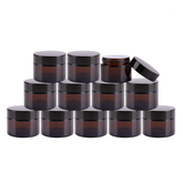 12 Pieces Empty Refillable Dark Brown Glass Makeup Jar with Black Screw Lid 20ml - Willow