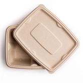 Zume Sugarcane Baggase / Virgin Plant Fiber Meal Box with Lid - Pack of 25, Natural