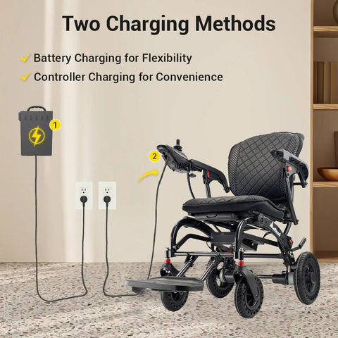 Electric Folding Lightweight Wheelchair - with Removable 10Ah Lithium Battery and 360W Brushless Motor, Net Weight Only 17kg, 100kg Load Capacity and Up to 12km Range