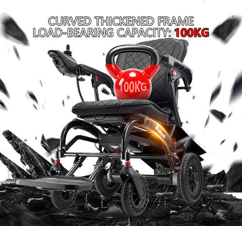 Electric Folding Lightweight Wheelchair - with Removable 10Ah Lithium Battery and 360W Brushless Motor, Net Weight Only 17kg, 100kg Load Capacity and Up to 12km Range