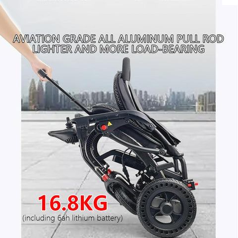 Electric Folding Lightweight Wheelchair - with Removable 10Ah Lithium Battery and 360W Brushless Motor, Net Weight Only 17kg, 100kg Load Capacity and Up to 12km Range