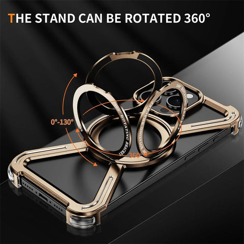 Njoyny Starring Series Magnetic Metal Phone Case for iPhone 16 15 14 13 Pro Max Z Shape Bumper 360° Rotation Holder Protective Cover