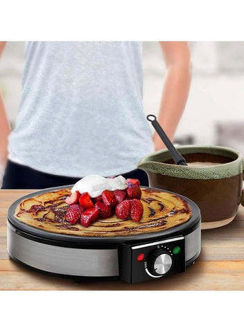 MEBASHI Crepe Maker, 30 cm, Black (1200W) Non-Stick Coating (ME-CRP334)