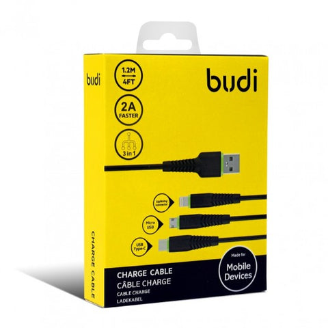 3 in 1 Charging Cable Black 1.2 m By Budi