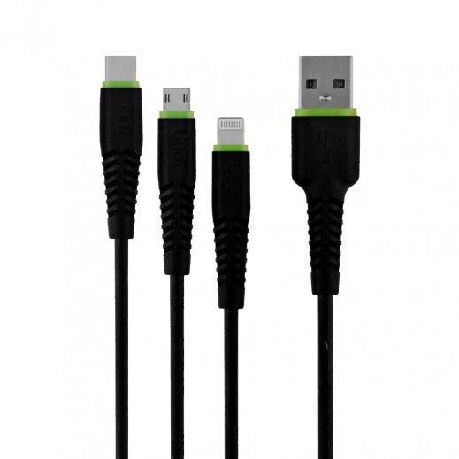 3 in 1 Charging Cable Black 1.2 m By Budi