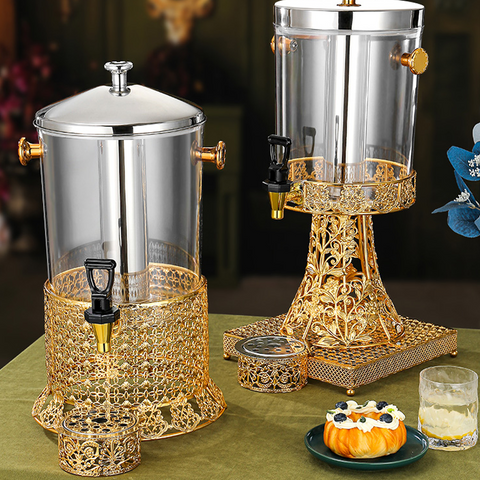 Luxury Commercial Catering Equipment 8L Gold Stainless Steel Plastic Beverage Dispenser Portable Cold Juice Dispenser