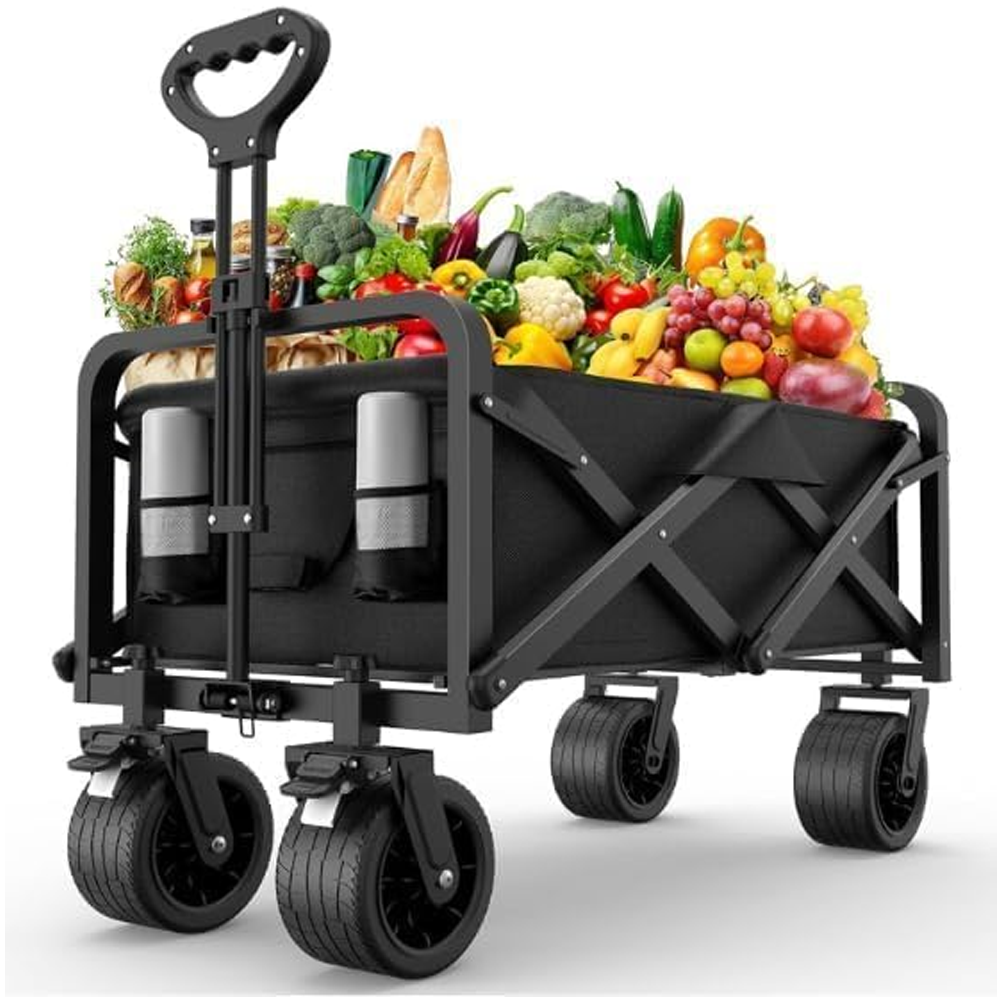 Collapsible Folding Camping Wagon Black, Foldable Camping Cart