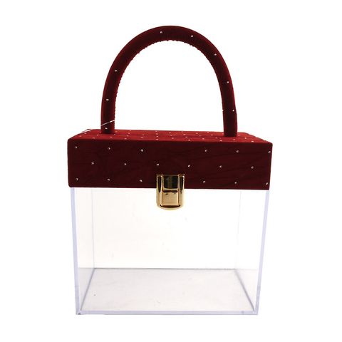 Small Clear Acrylic Gift Box  with Velvet Cover and Handle (11x10x8.5 Cms) - Willow