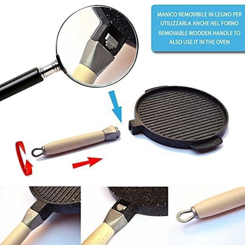 Non-Stick Double Grill Pan 32 cm for Cooking on a Smooth Side and with a Stripe. Removable Handle