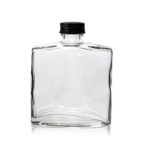 Willow Flat Square Glass Drinking Beverage Bottle with Black Aluminium Caps 100ml (120Pcs/Ctn)