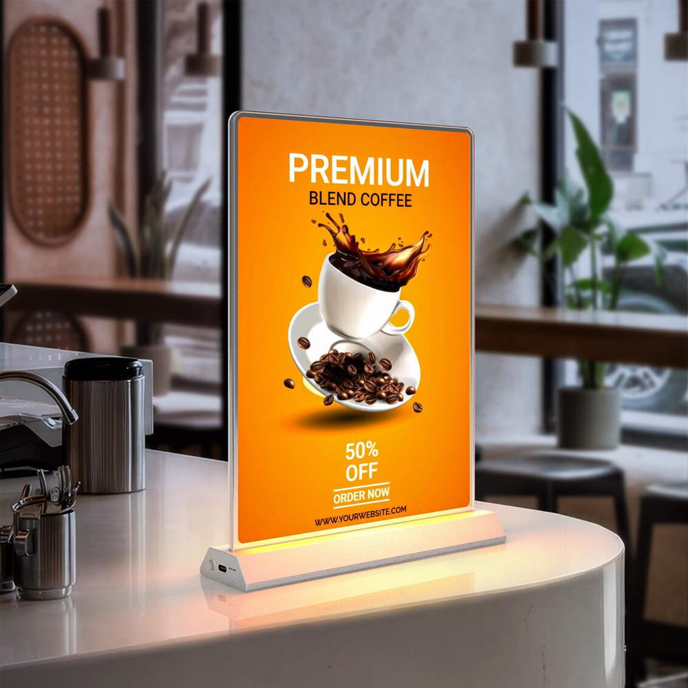 Rechargeable LED A4 Table Top Menu Board for Restaurants with Rechargeable Battery
