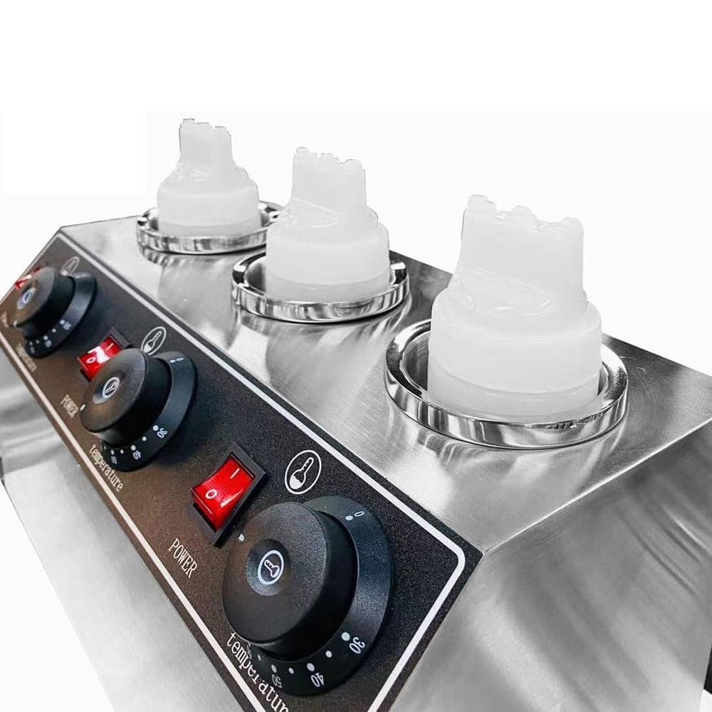 Olmecs Commercial Electric Hot Sauce jam, Chocolate Bottle Warmer, 3 Heads Chocolate Spread Warmer
