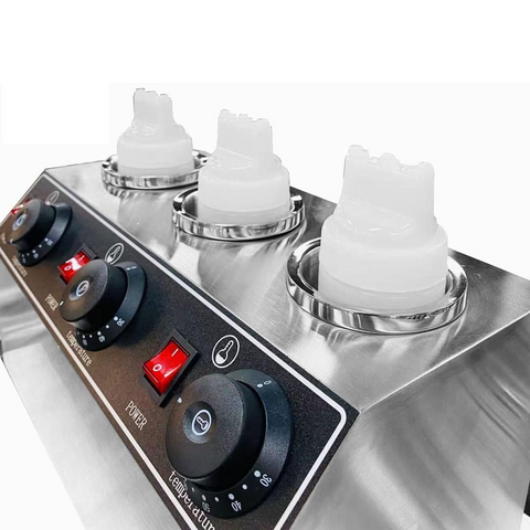 Olmecs Commercial Electric Hot Sauce jam, Chocolate Bottle Warmer, 3 Heads Chocolate Spread Warmer