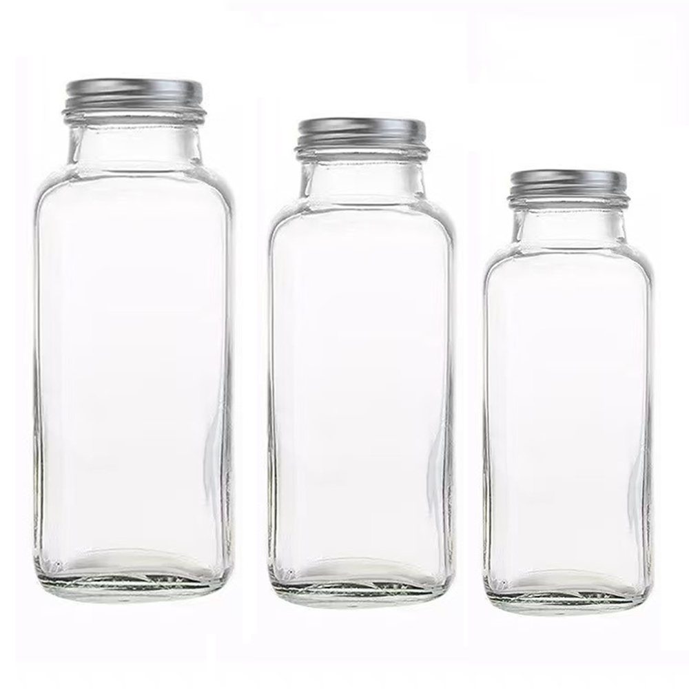 Willow 250ml 350ml 500ml Clear Empty Square Glass Beverage Bottle for Juice Coffee Milk with Lid