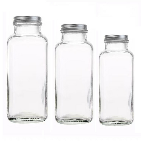 Willow 250ml 350ml 500ml Clear Empty Square Glass Beverage Bottle for Juice Coffee Milk with Lid