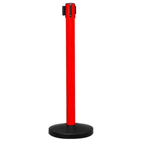 Olmecs 4 Way Connecting Queue Barrier - Red | Retractable Stanchions with 2 Meter Nylon Belt | Durable Crowd Control for Queue Management, Events