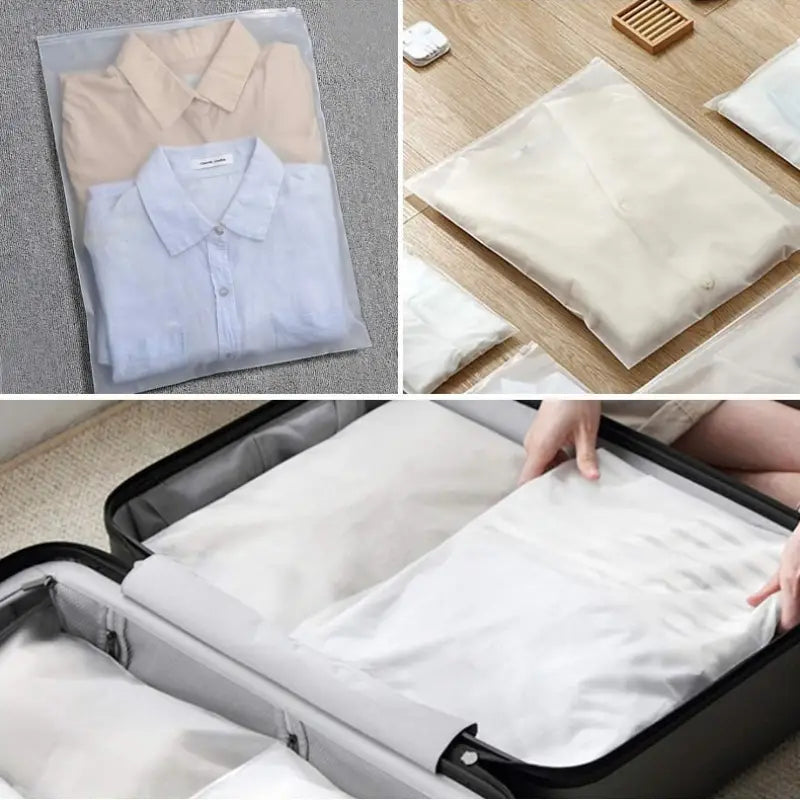 50pcs Frosted Zipper Garment Bags, Waterproof Plastic Storage Pouches for Clothes, T-Shirts