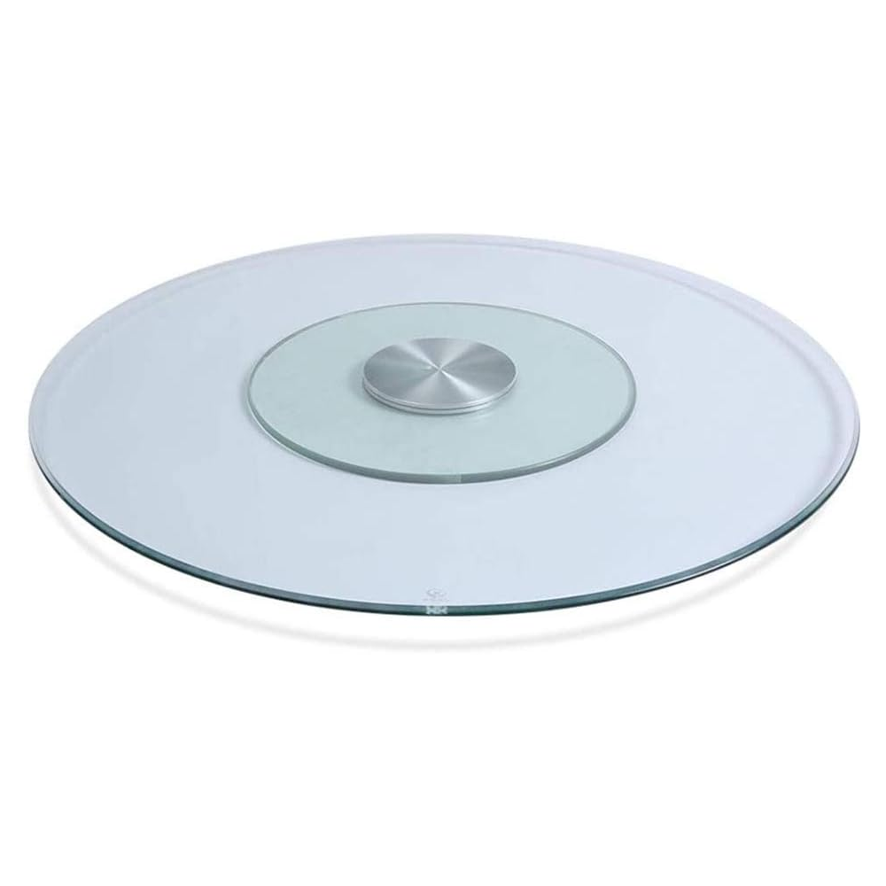 Large Rotating Tray For Kitchen Dining Table, Double Glass Design Transparent 80/100/120cm (Silver)