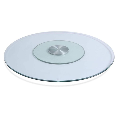 Large Rotating Tray For Kitchen Dining Table, Double Glass Design Transparent 80/100/120cm (Silver)