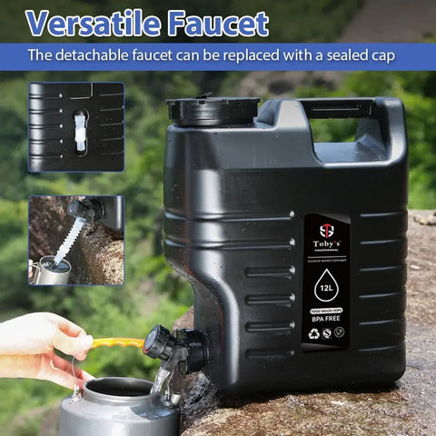 Tobys 12L Water Bucket BPA Free Portable Camping Water Container With Tap