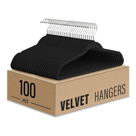 Willow 100-Pack Clothes Hangers 45cm Velvet Coat Hangers Non-Slip Space Saving Hangers Adult Hangers ... (Black)
