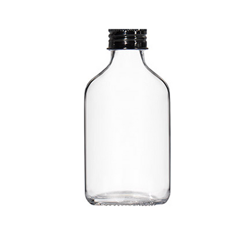 200ml Glass Flask Bottles with Black Tamper Evident Aluminium Black Caps 80 Pc Carton